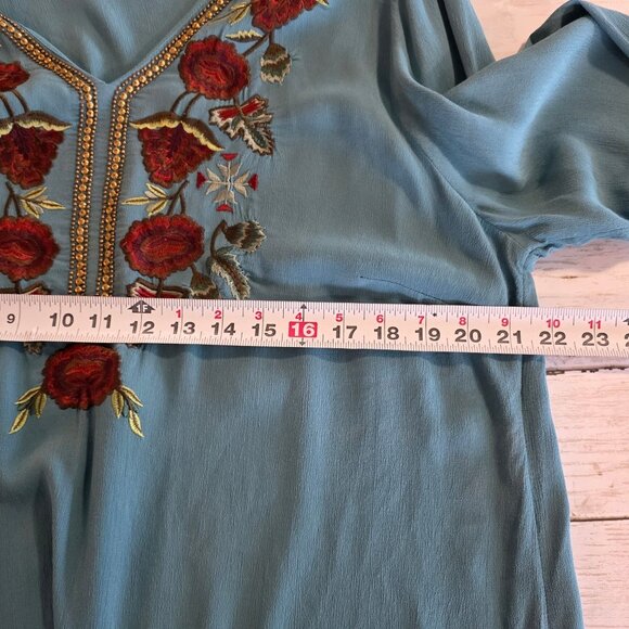 Soft Surroundings Embroidered Teal Tunic Top Feminine Flowy Resort Cottage XL - Picture 7 of 8